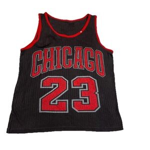 Chicago Bulls #23 Jordan Style Tank Top Black Red Ribbed NBA Men’s